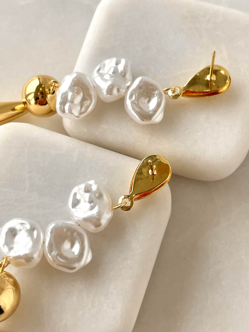 Gold Damla ve İnci Sallantılı Küpe