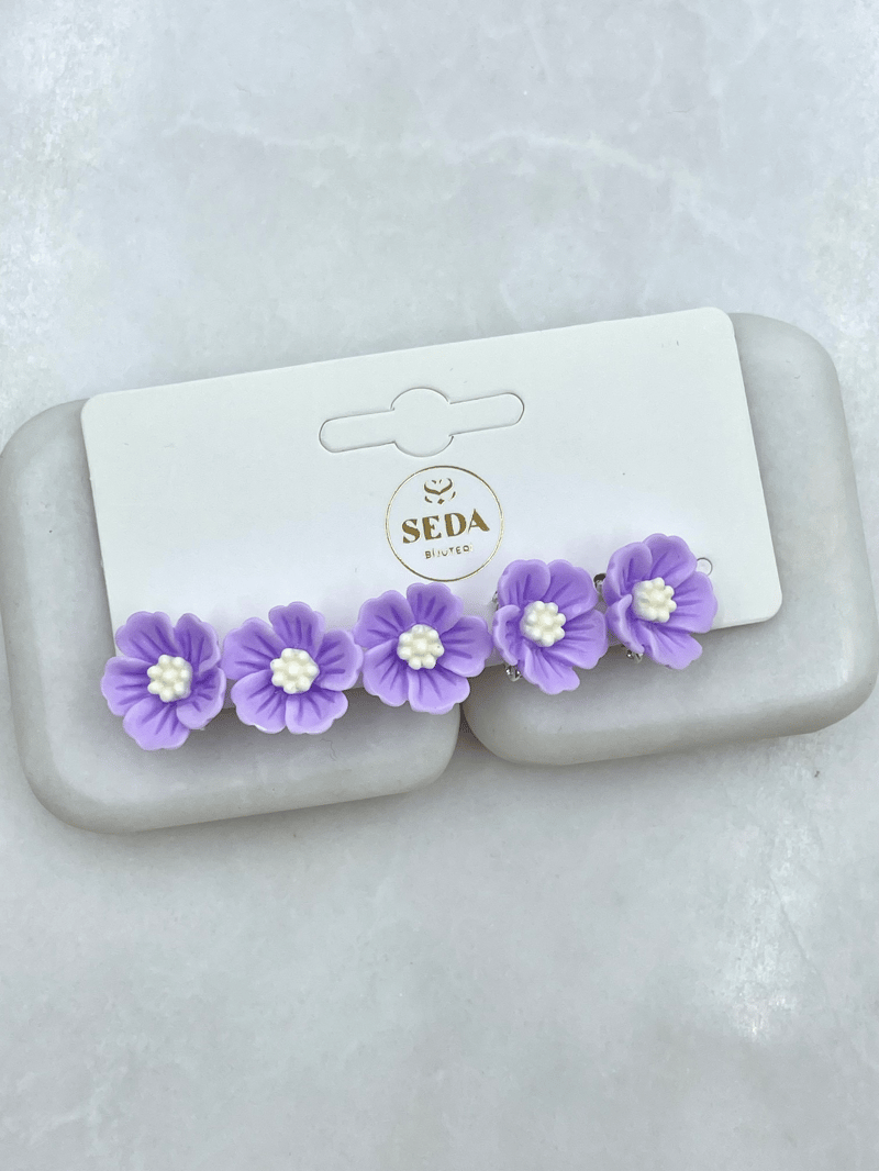 Sakura Çiçek Model Saç Küpesi Mor
