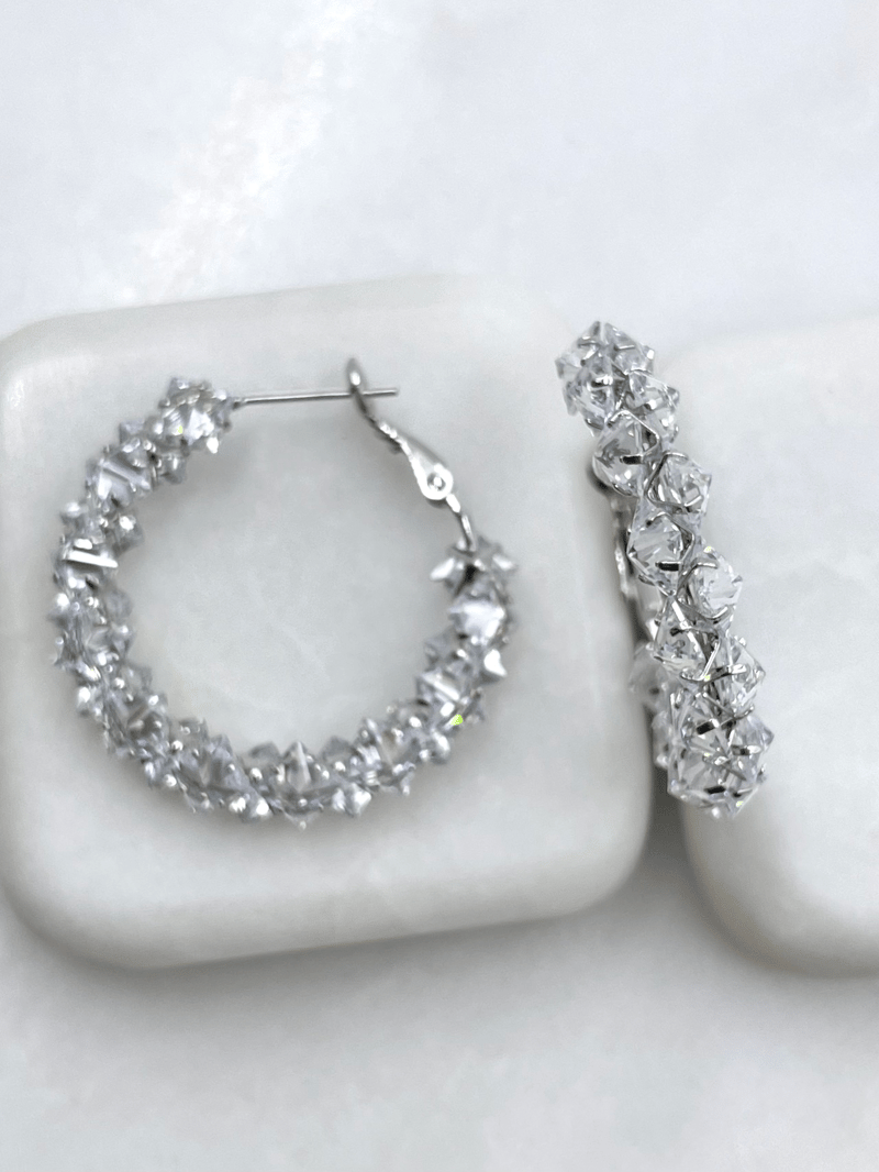 Özel Seri Işıltılı Swarovski Taşlı Halka Küpe Gümüş