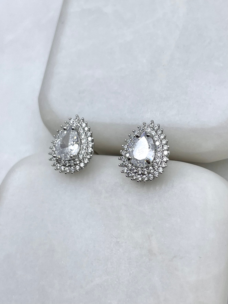 Altın Kaplama Gömme ve Kristal Taşlı Damla Küpe 1.2 cm Gümüş