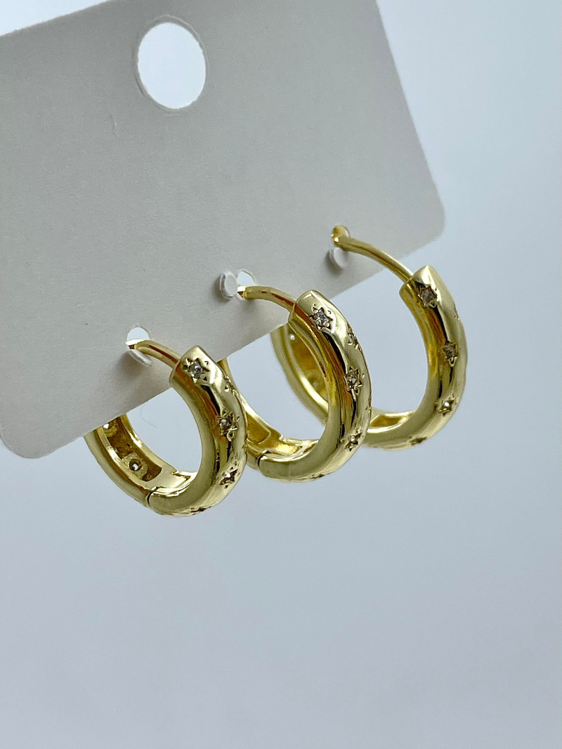 Altın Kaplama Üçlü Kristal Taşlı Halka Set Küpe Gold
