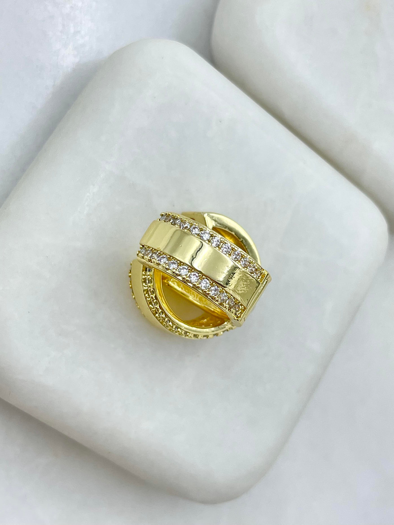 Altın Kaplama Gömme Taş Kenarlı Halka Küpe Gold