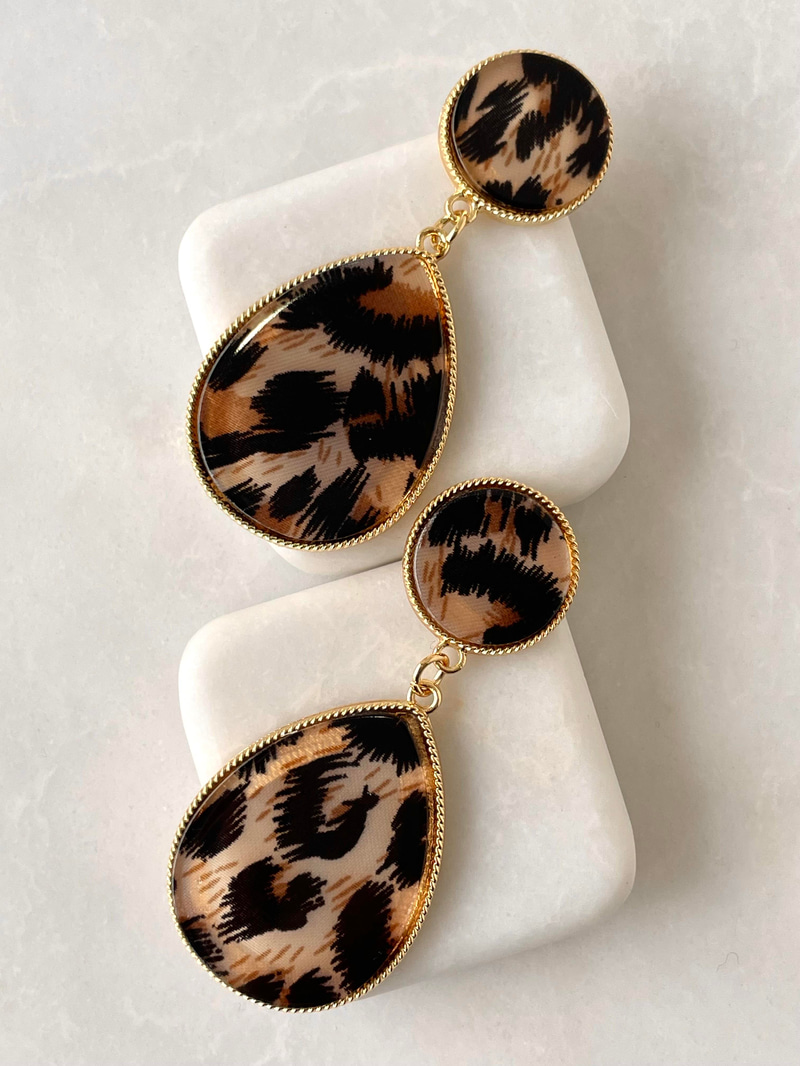 Leopar Damla Sallantılı Daire Küpe