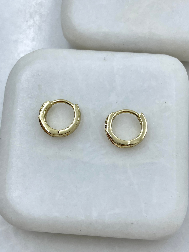 Özel Seri Gömme Taşlı Minik Halka Küpe 1 cm Gold