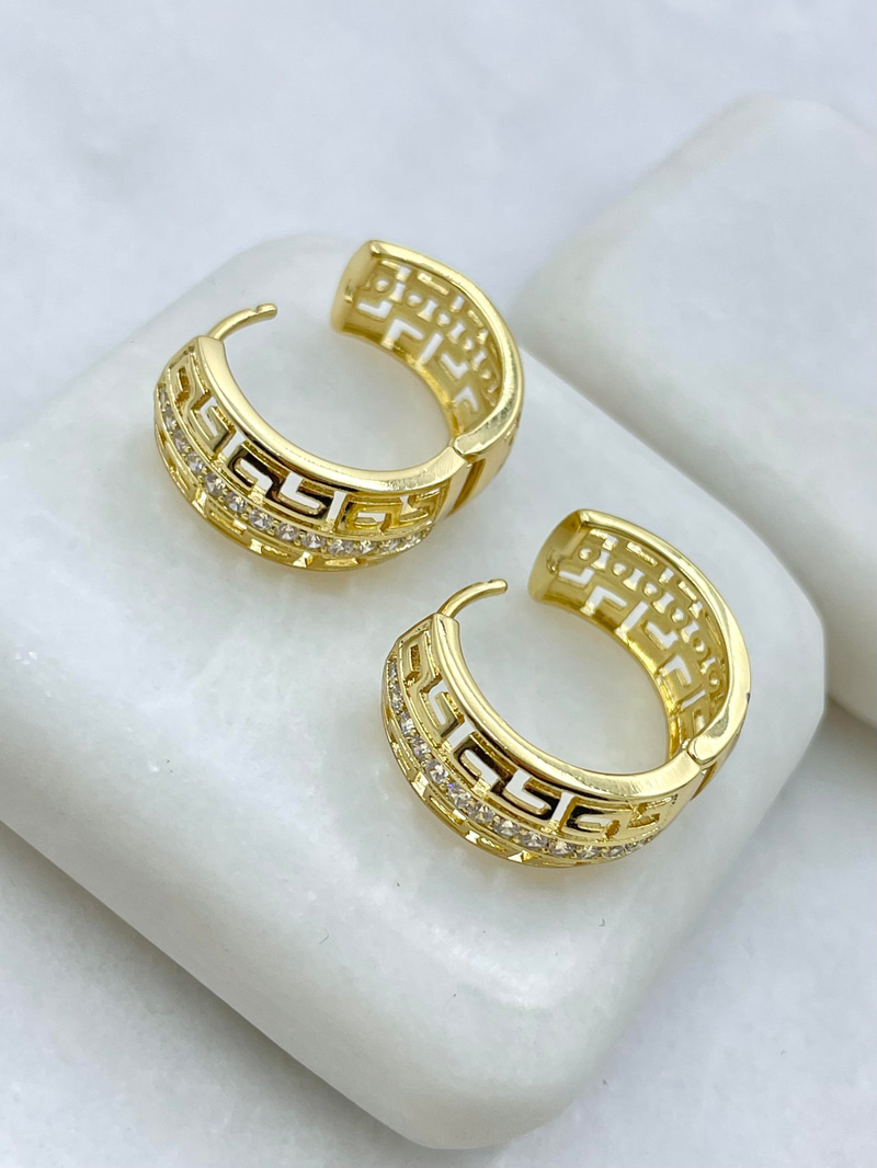 Özel Seri Kristal Taşlı Etnik Model Halka Küpe Gold