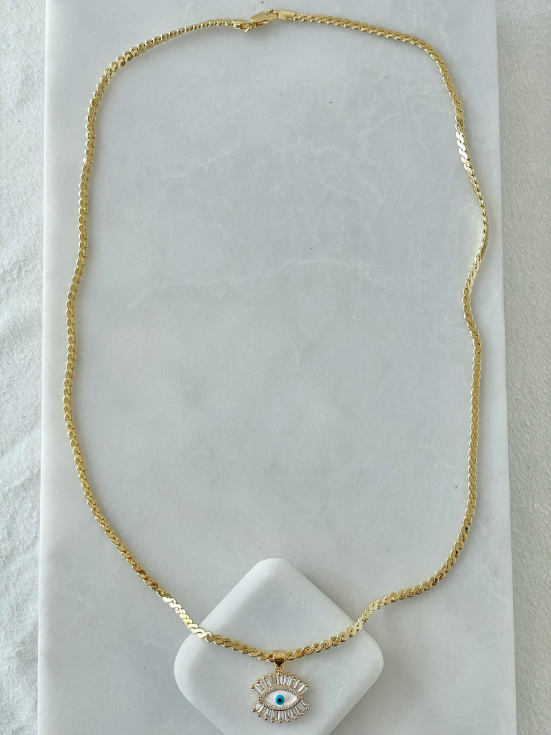 Altın Kaplama Kristal Taşlı Göz Model Burgu Zincir Kolye 60 cm Gold