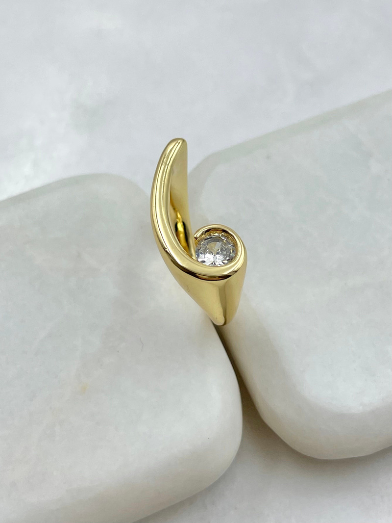 Kristal Taşlı Dalga Model Yüzük Gold