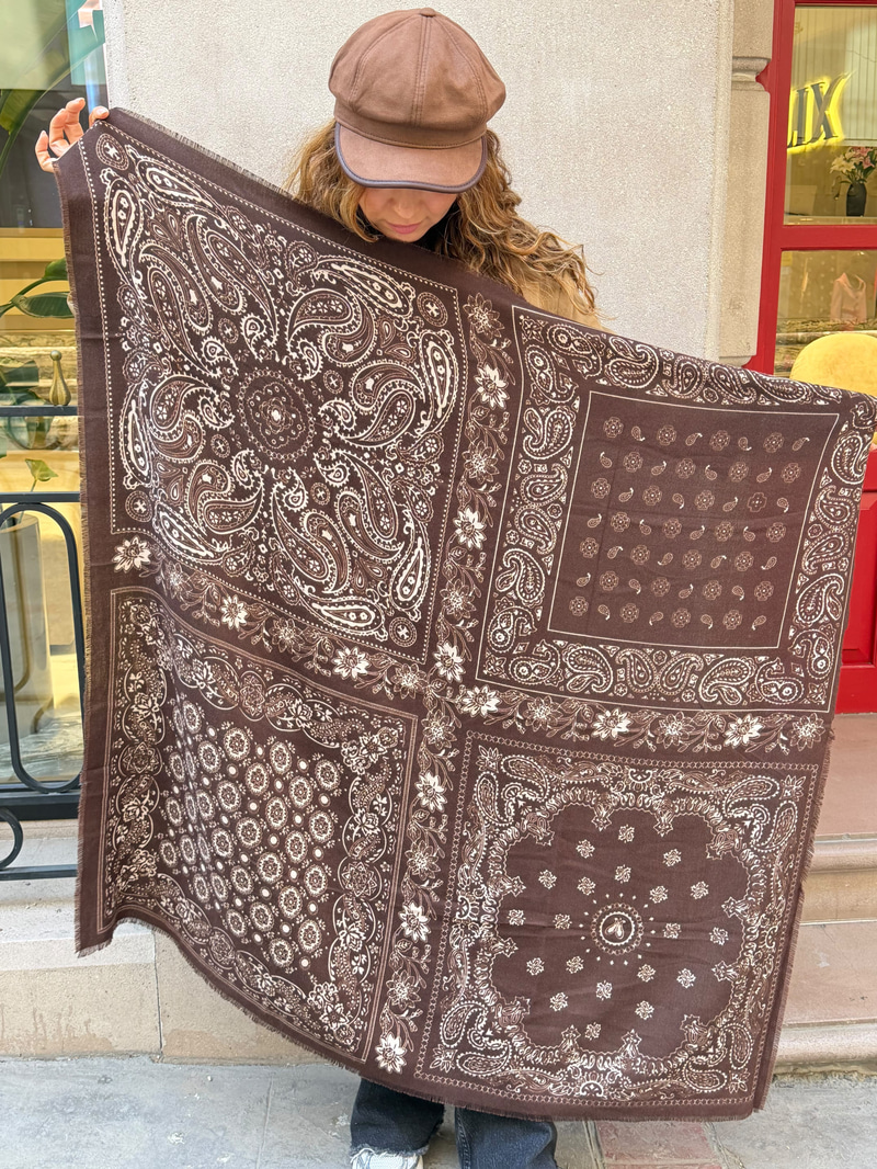 Patchwork Desenli Kaşmir Dokulu Şal Kahve