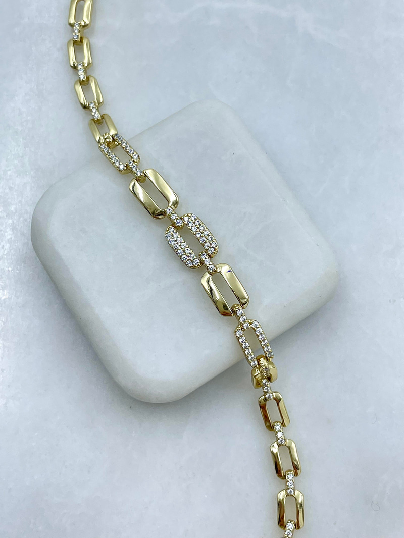 Özel Seri Gömme Taşlı Büyük Küçük Zincir Model Bileklik Gold