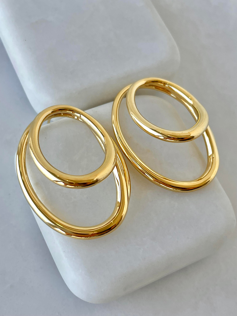 Çelik İç İçe Oval Küpe