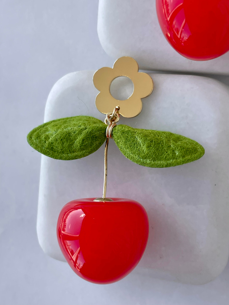 Yapraklı Kiraz Küpe