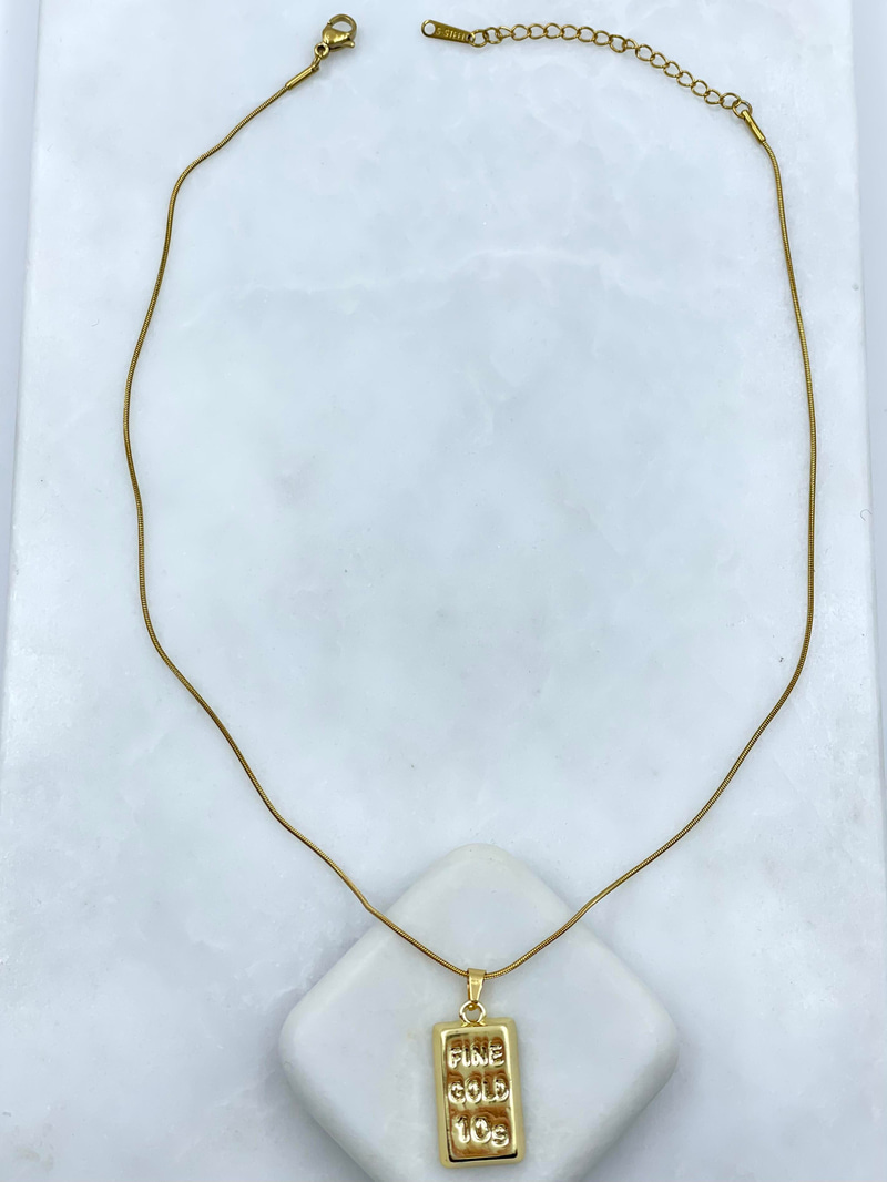 Çelik Büyük Külçe Kolye 45 cm Gold