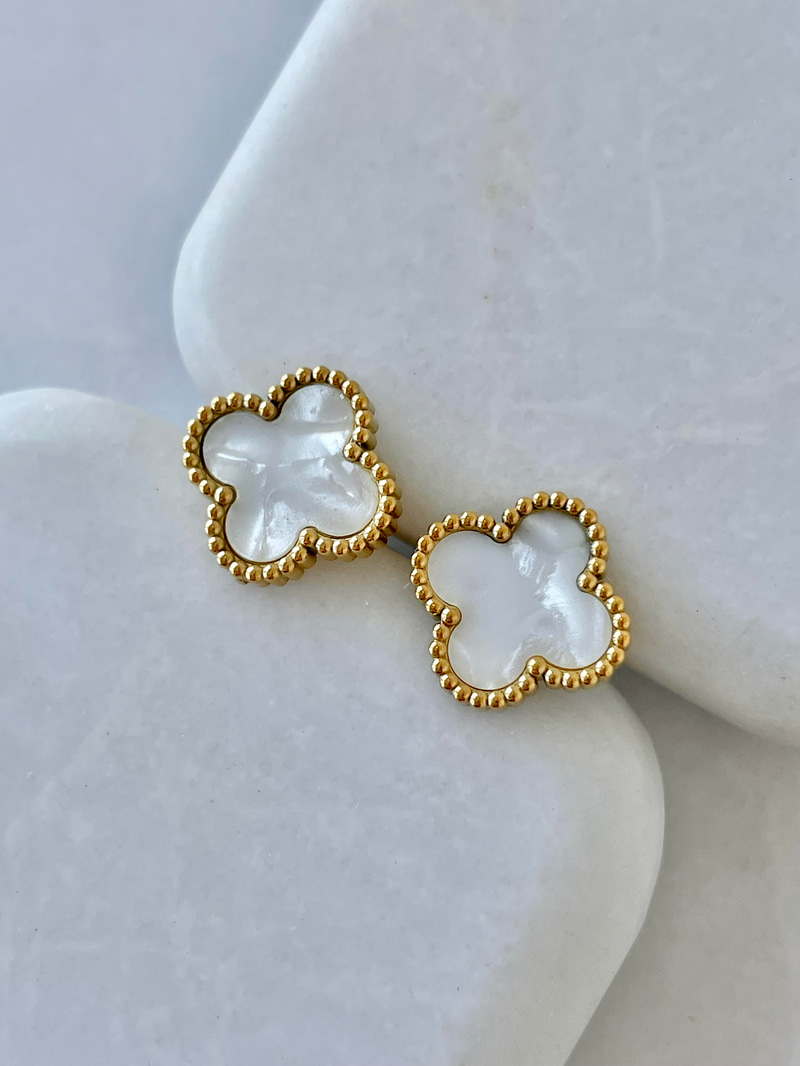 Çelik Dört Yapraklı Yonca Küpe Gold