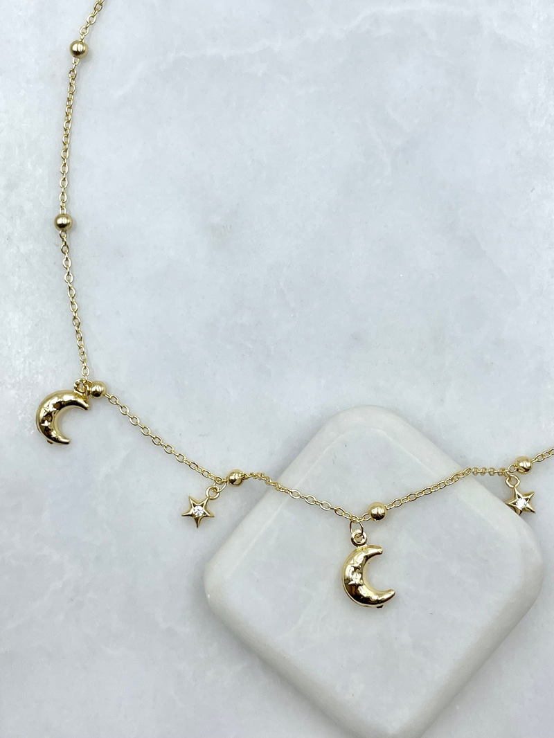 Ay ve Yıldız Sallantılı Zil Kolye Gold