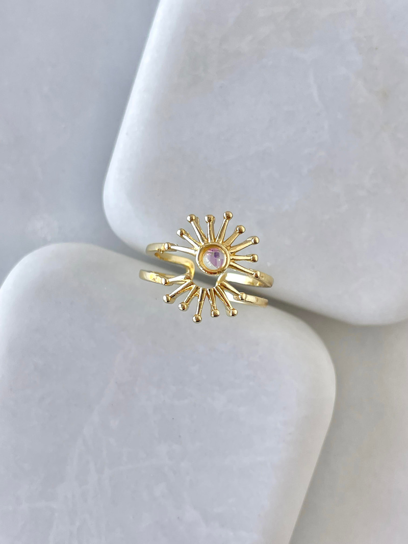 Altın Kaplama Hologram Taşlı Güneş Model Serçe Parmak Yüzüğü Gold
