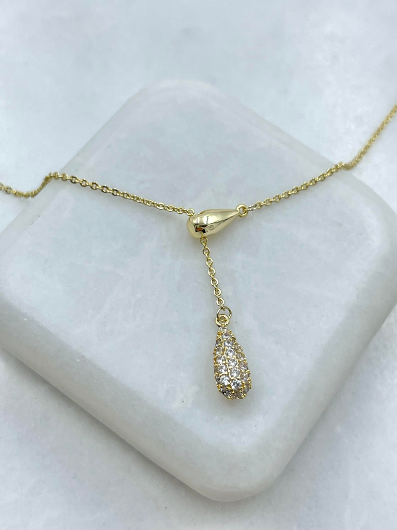 Altın Kaplama Gömme Taşlı Damla Model Y Kolye Gold