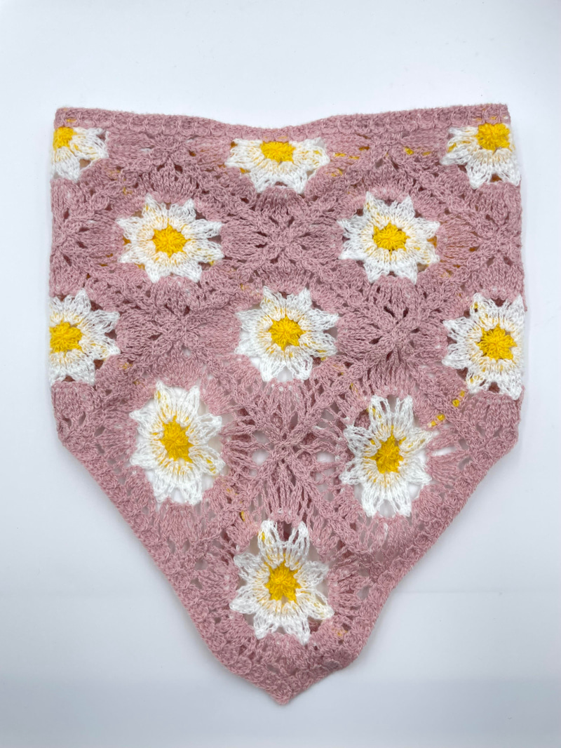 Papatya Desenli Örgü Bandana Pembe