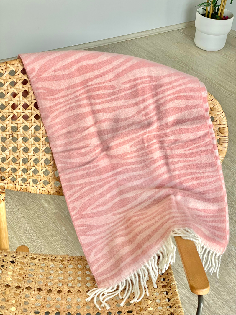 Zebra Desen Puf Şal Pembe