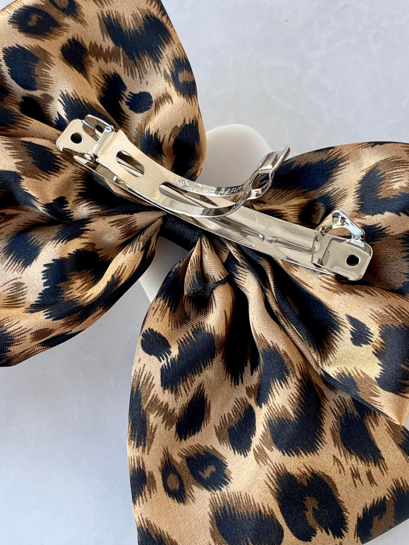 Leopar Desenli Saten Fiyonk Otomatik Toka Kahve