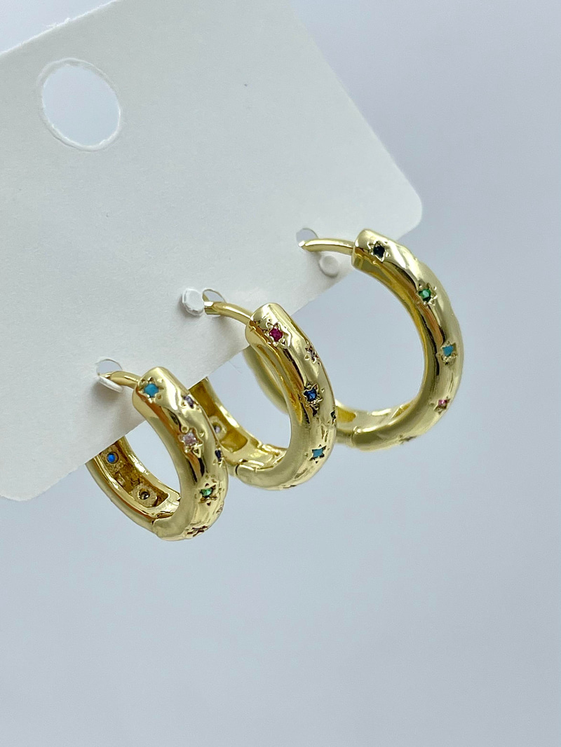 Altın Kaplama Üçlü Renkli Kristal Taşlı Halka Set Küpe Gold