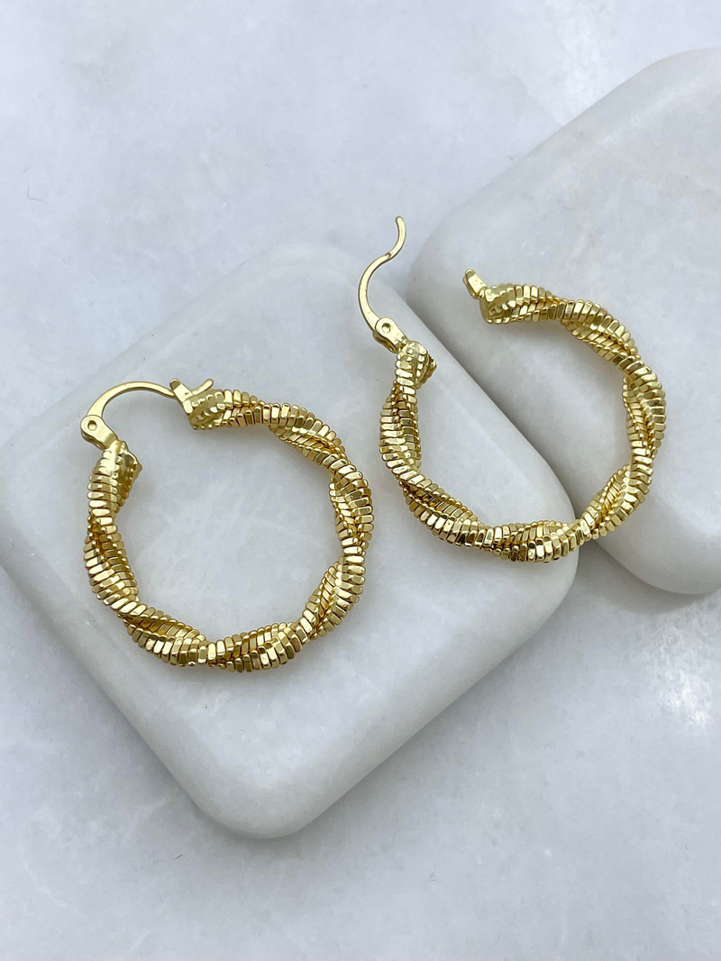 Altın Kaplama Tırtıklı Mat Halka Küpe 3 cm Gold