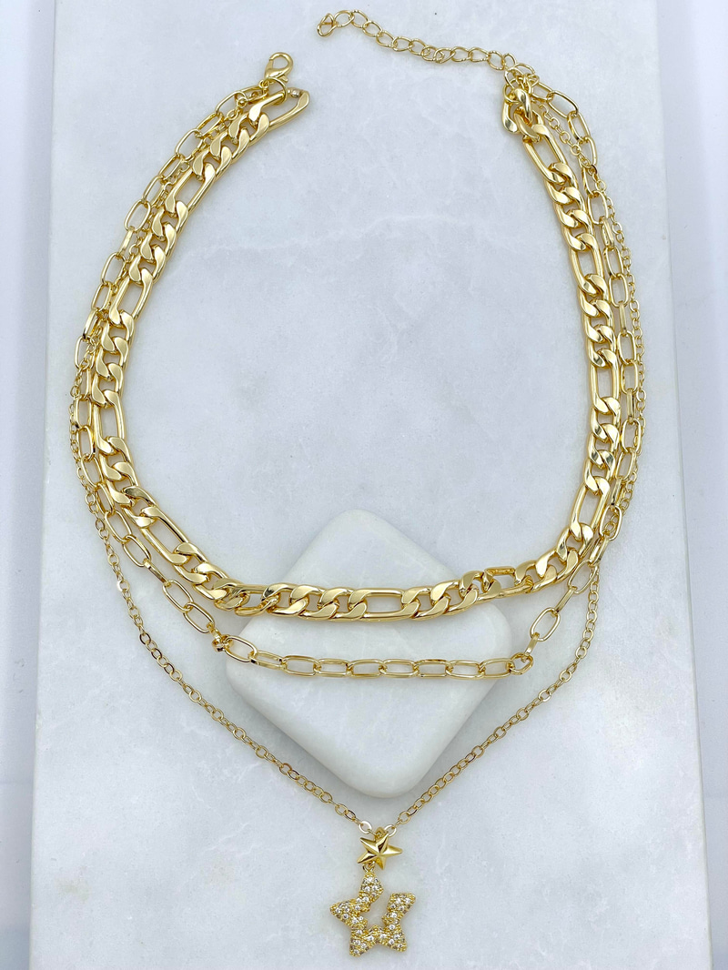 Altın Kaplama Yıldız Sallantılı Üçlü Zincir Kolye Gold