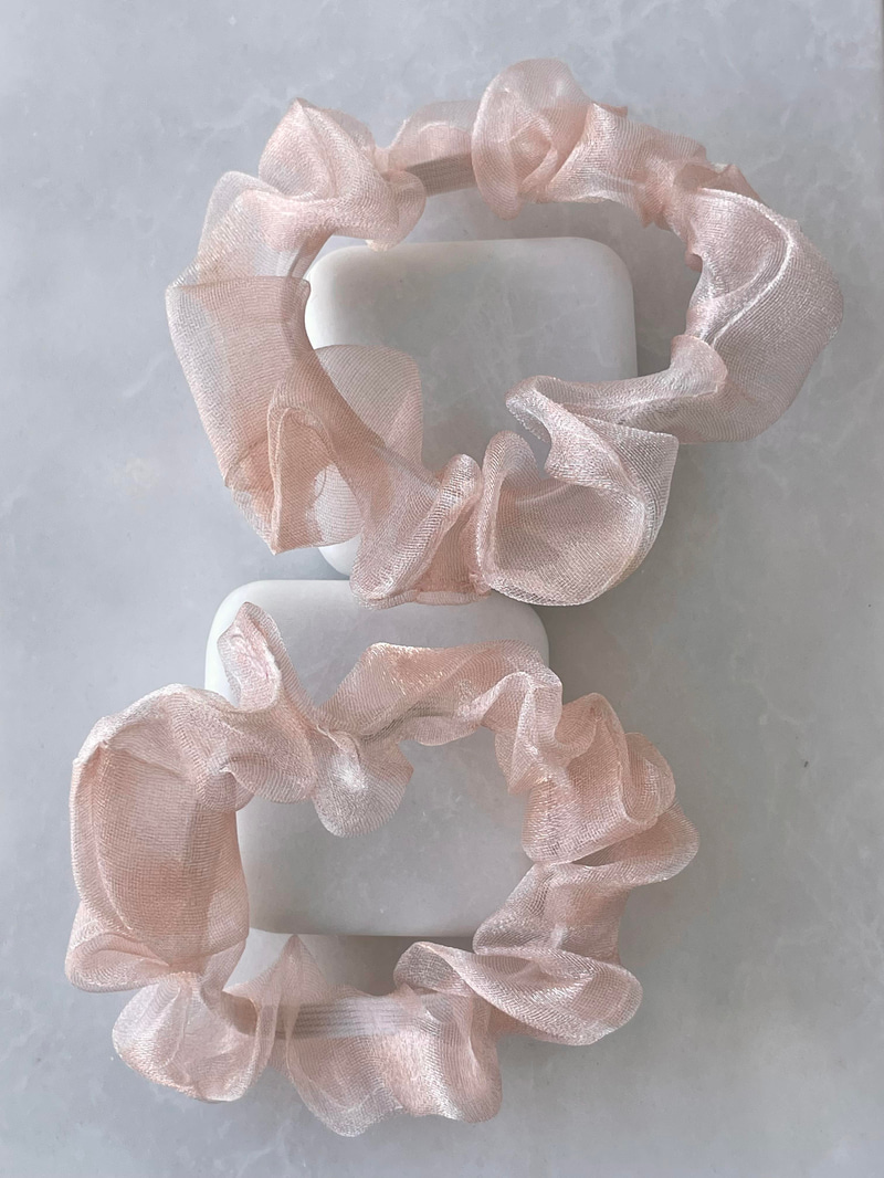 İkili Organze Tül Scrunchie Toka Pembe