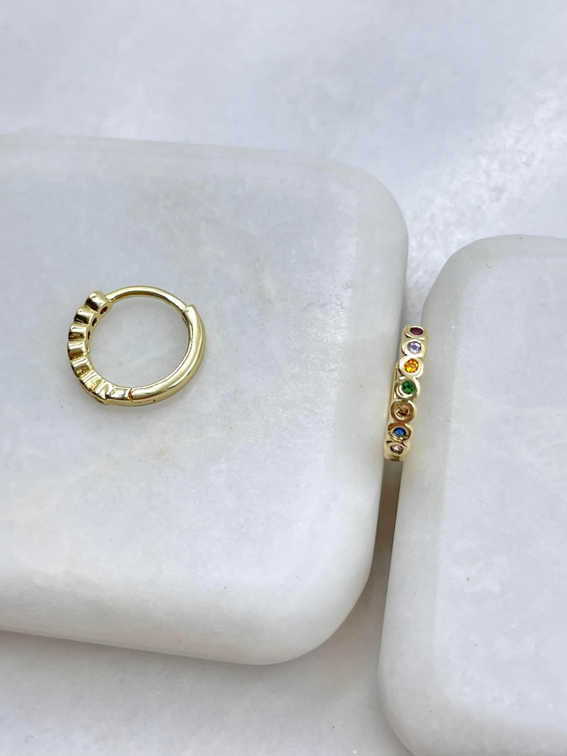 Özel Seri Renkli Taşlı Halka Küpe Gold