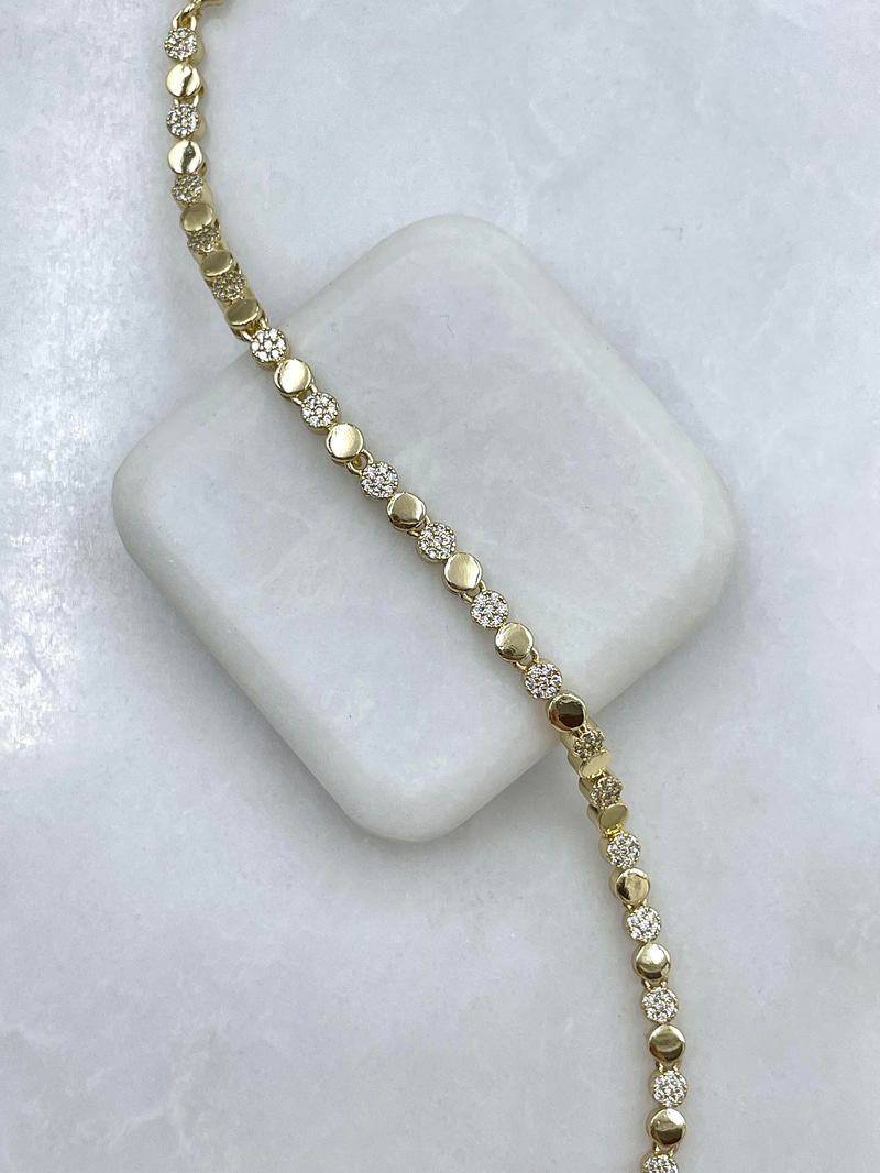 Altın Kaplama Gömme Taşlı Dizi Daire Bileklik Gold