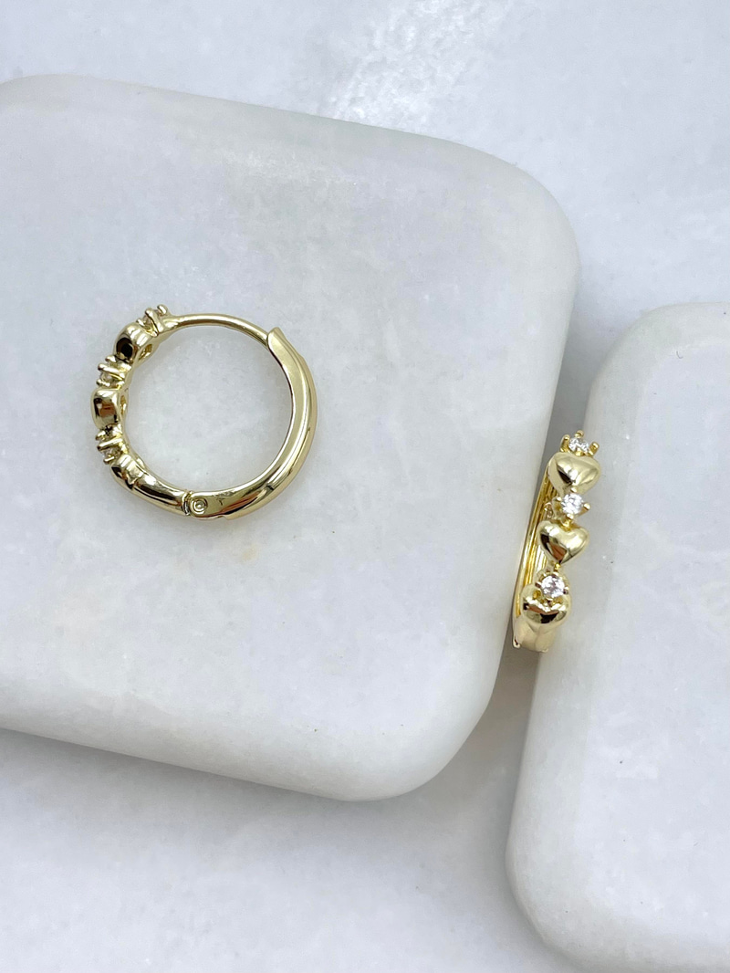 Özel Seri Kristal Taşlı Kalp Model Halka Küpe Gold