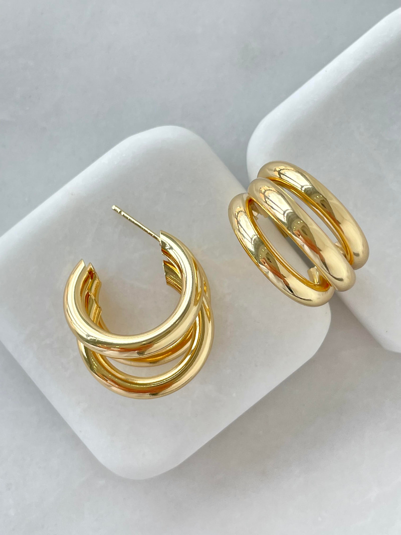 Altın Kaplama Üçlü Görünüm Vintage Küpe Gold