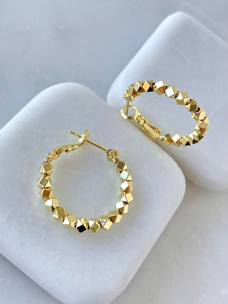 Altın Kaplama Küp Yansımalı Küpe Gold