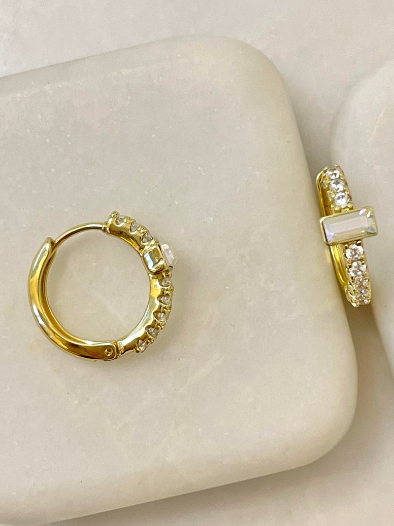 Özel Seri Swarovski Taş Halka Küpe Gold