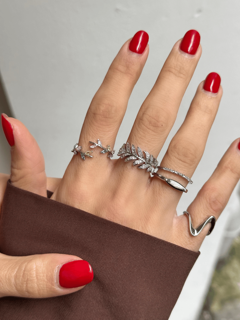 Altın Kaplama Renkli Kristal Taşlı Yaprak Yüzük Gümüş
