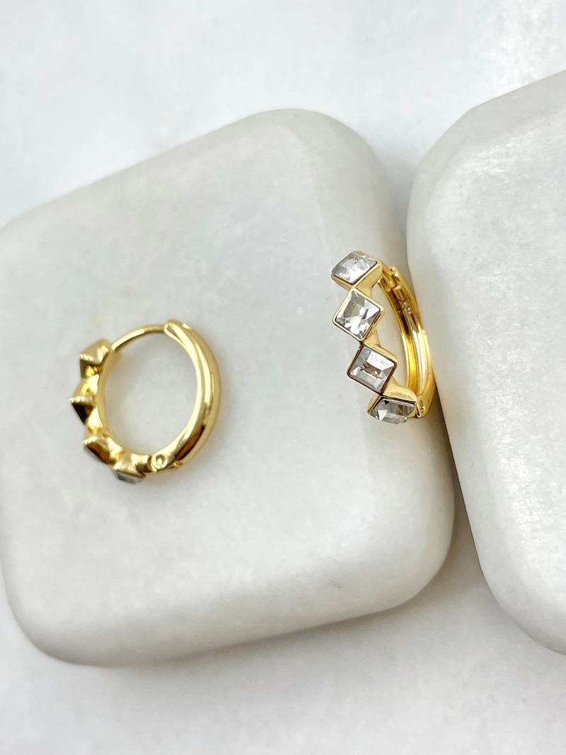 Özel Seri Dörtlü Swarovski Taşlı Halka Küpe Gold