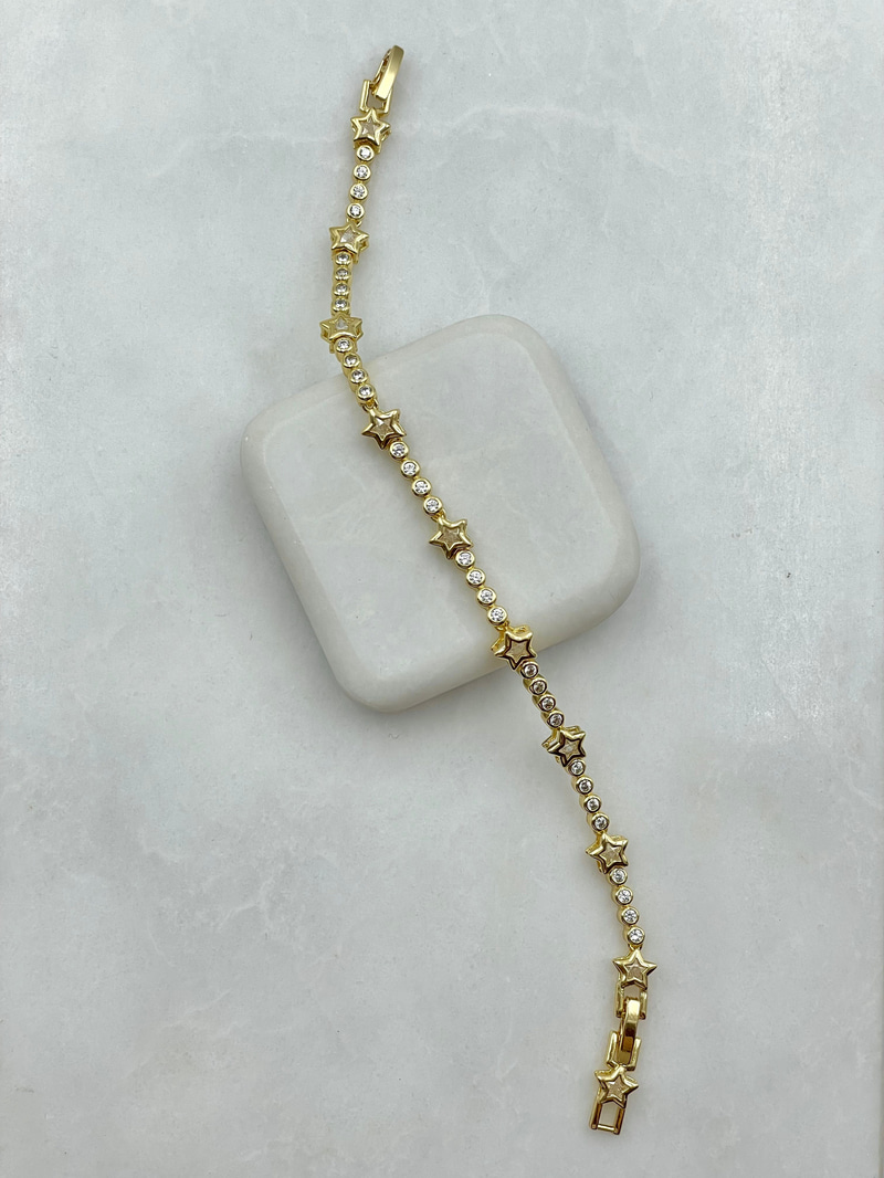 Daire Ve Yıldız Kristal Taşlı Bileklik Gold