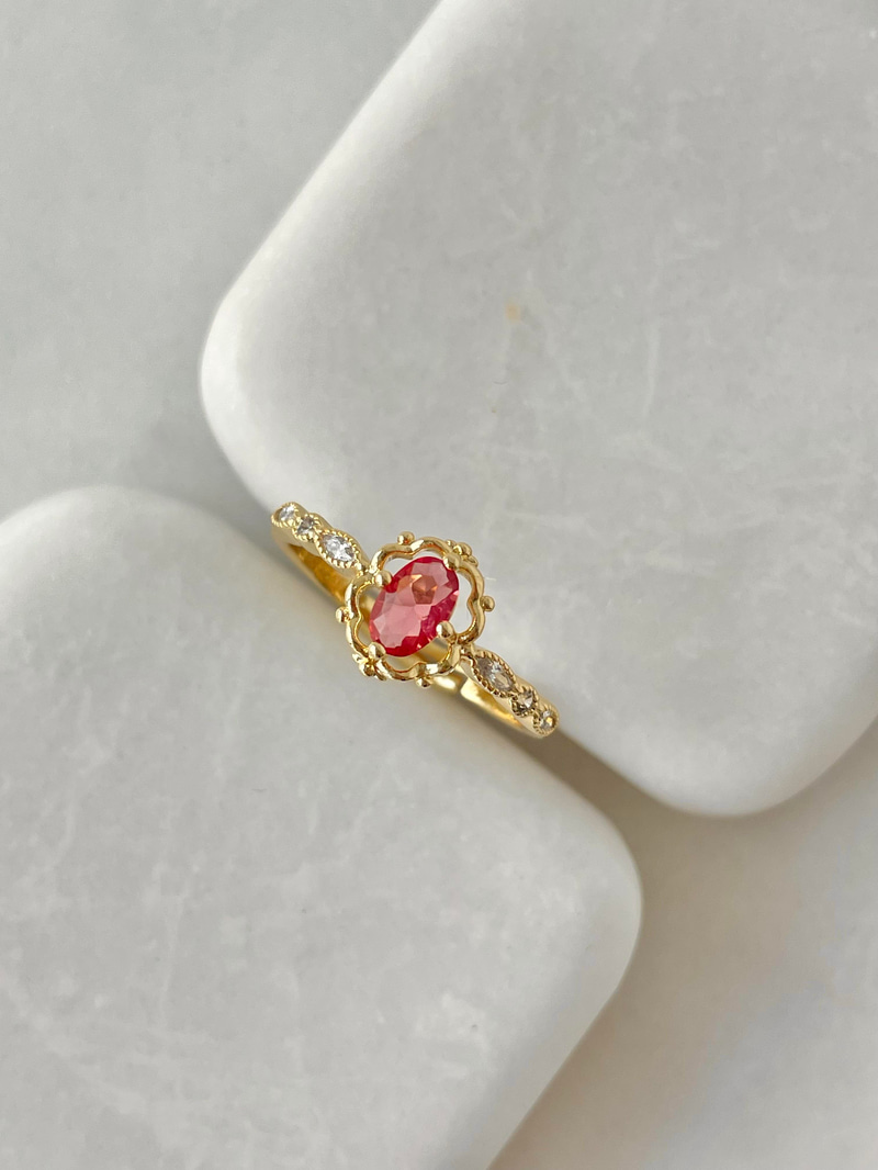 Altın Kaplama Kristal Taşlı Yüzük Pembe