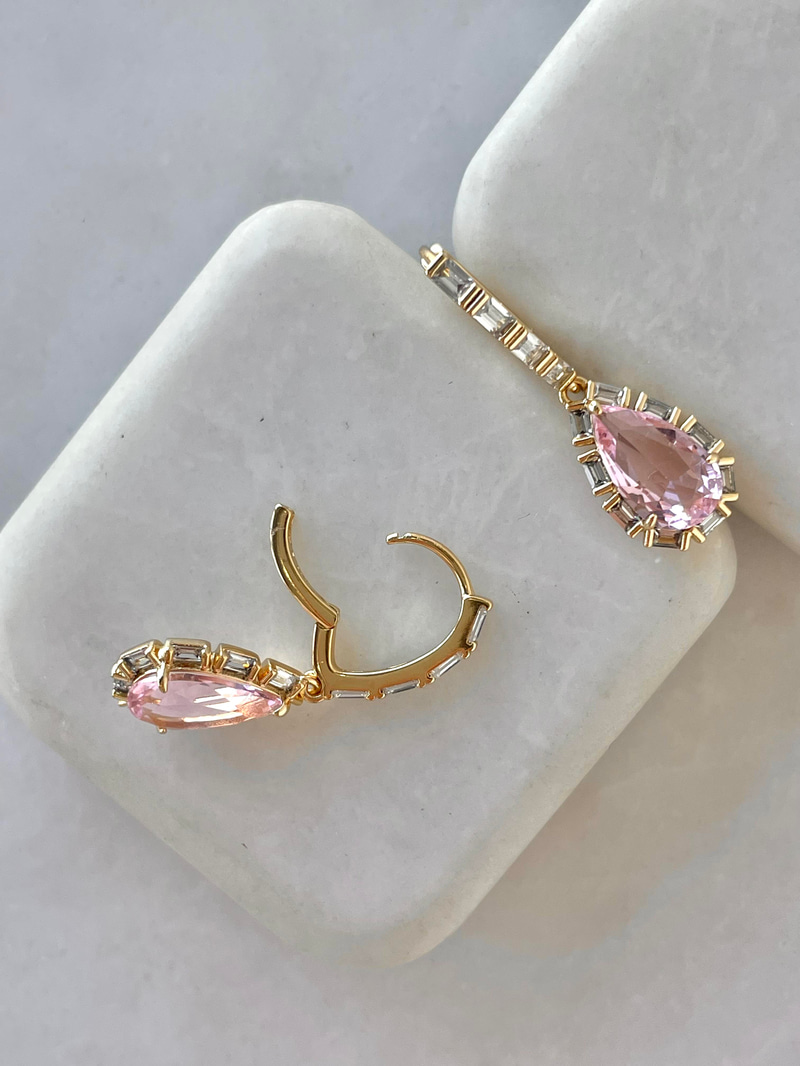 Özel Seri Dizi Kristal Taşlı Pembe Damla Küpe