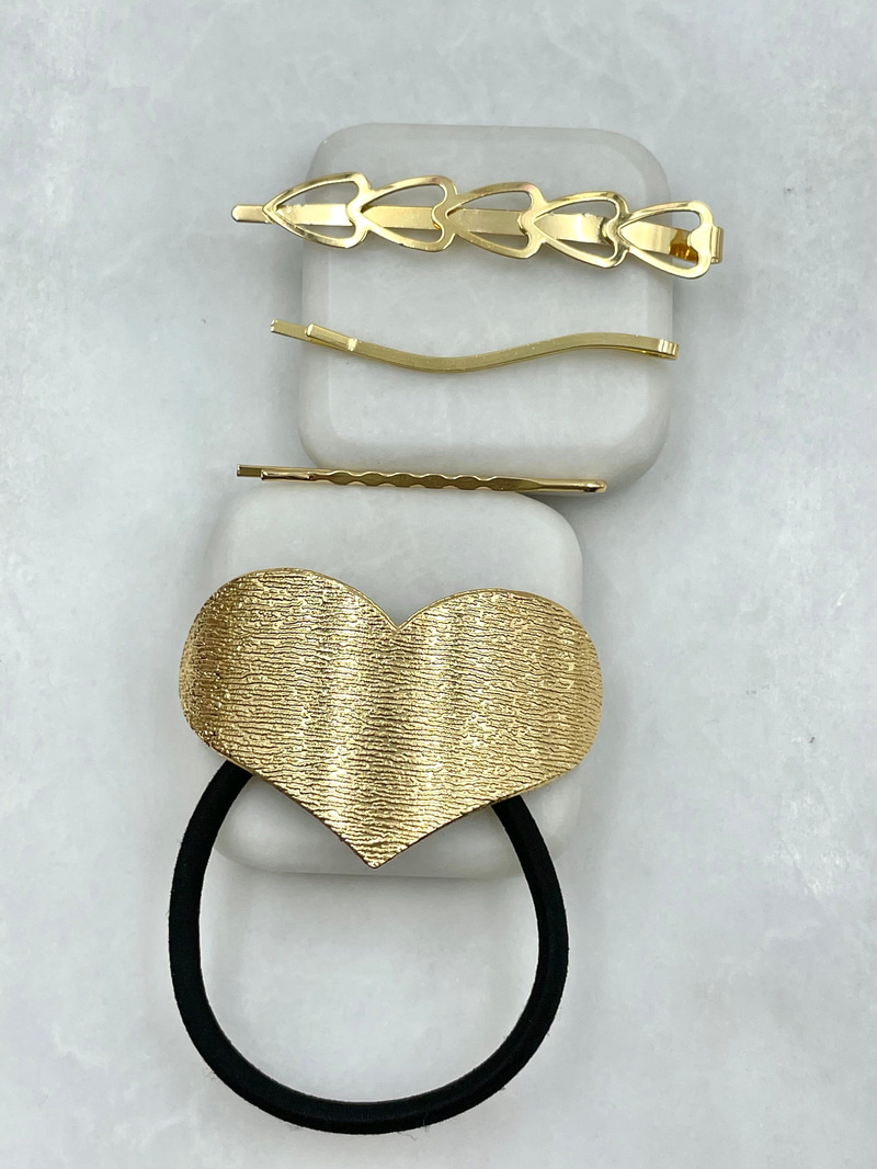 Kalp Plaka Scrunchie ve Tel Toka Seti Gold