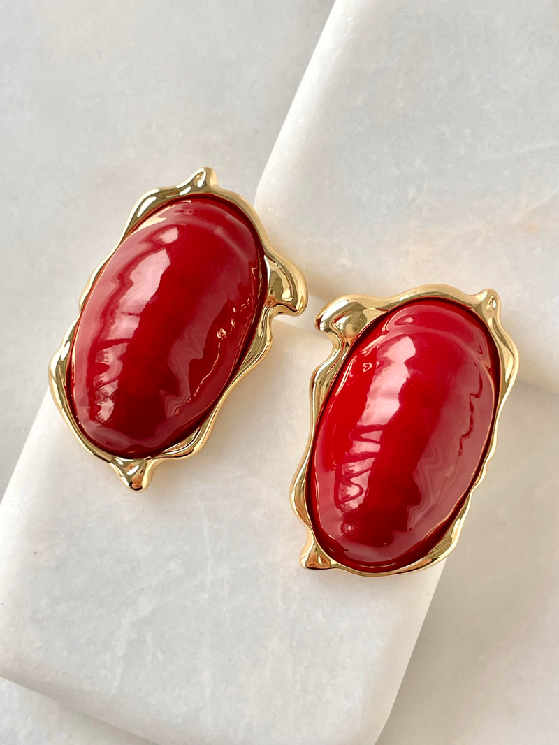 Oval Vintage Bordo Küpe