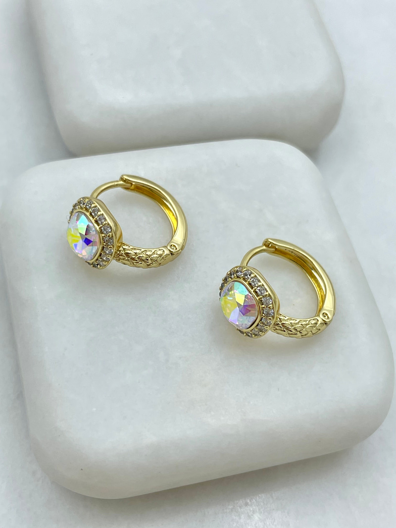 Özel Seri Swarovski Taşlı İşlemeli Halka Küpe Gold