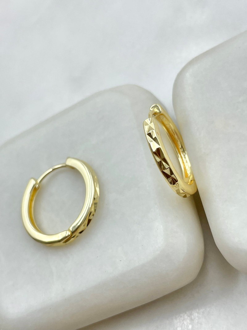 Mozaik Yansımalı İnci Halka Küpe 2 cm Gold