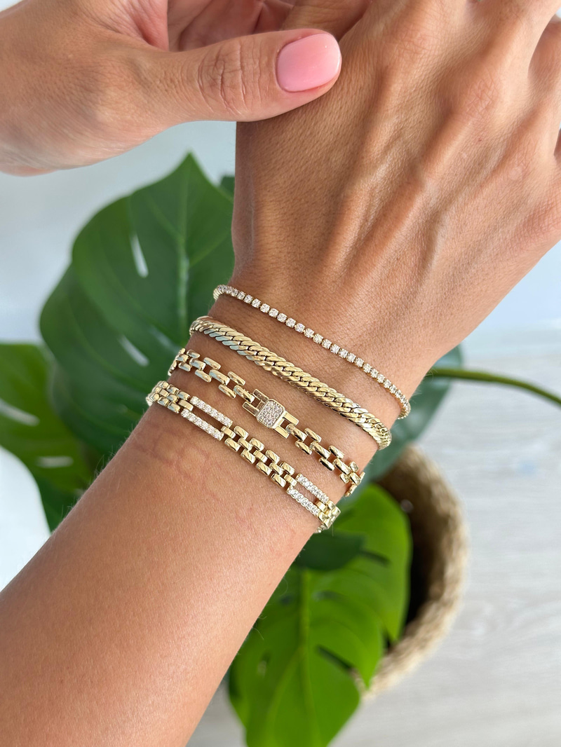 Özel Seri Zirkon Taşlı Kordon Model Bileklik Gold