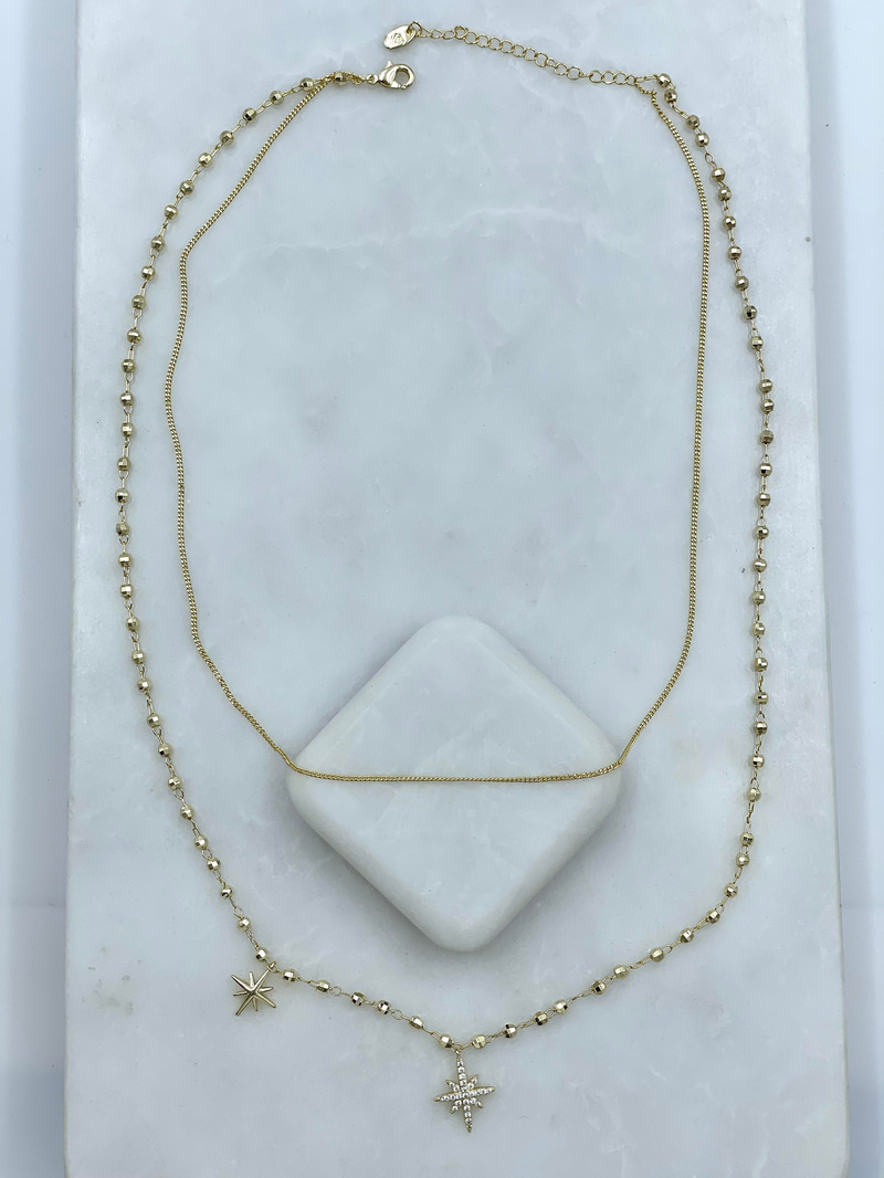 Altın Kaplama Kuzey Yıldızı Sallantılı İkili Zincir Kolye Gold