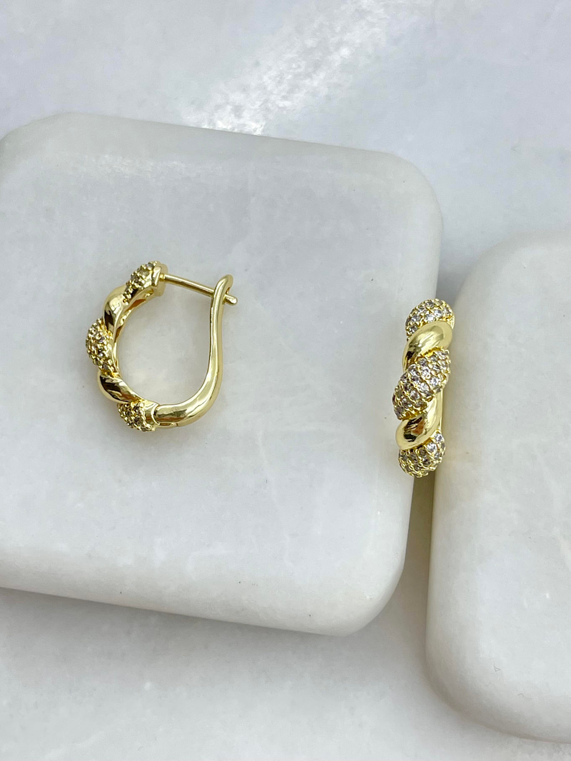 Altın Kaplama Gömme Taşlı ve Düz Model Burgu Küpe Gold