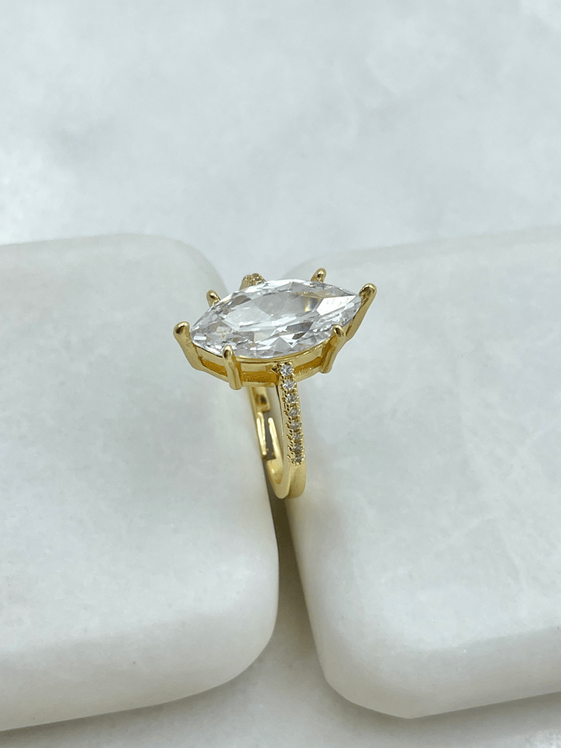 Altın Kaplama Oval Kristal Taşlı Tamtur Yüzük Gold