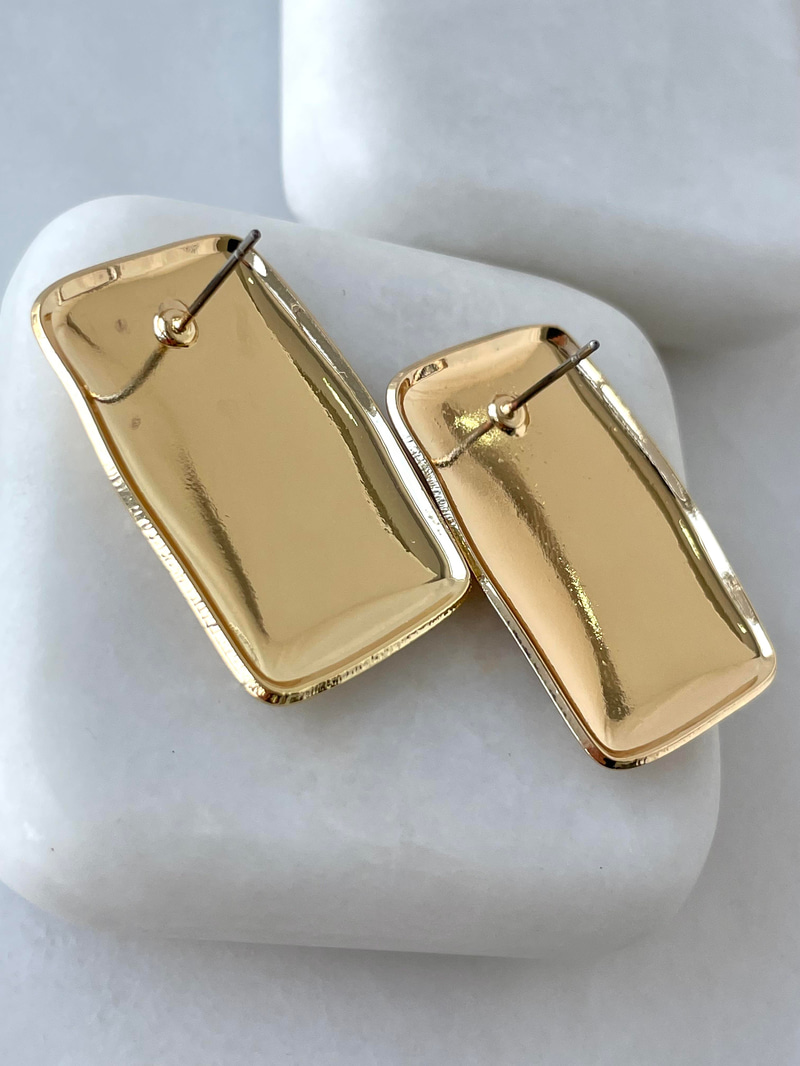 Altın Kaplama Vintage Dikdörtgen Küpe Gold