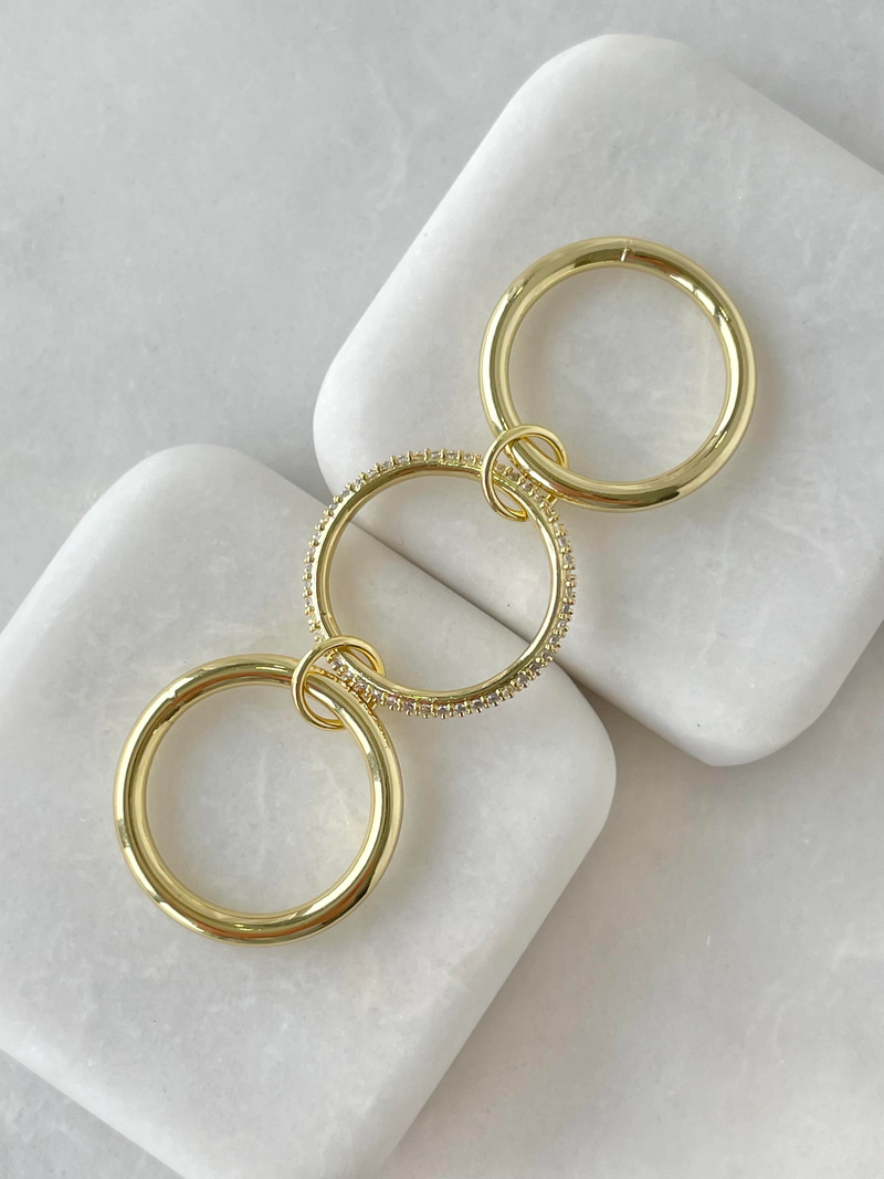 Altın Kaplama Gömme Taşlı Üçlü Halka Yüzük Gold