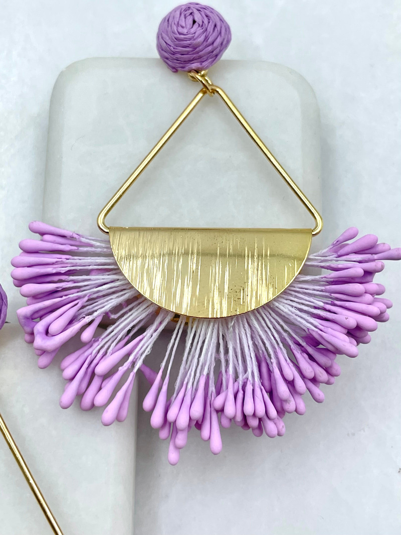 Gold Detaylı Yelpaze Küpe Lila