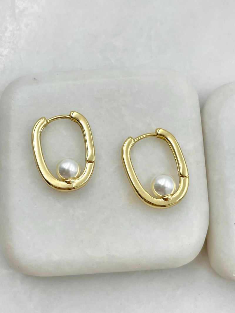 Özel Seri İncili Oval Küpe Gold